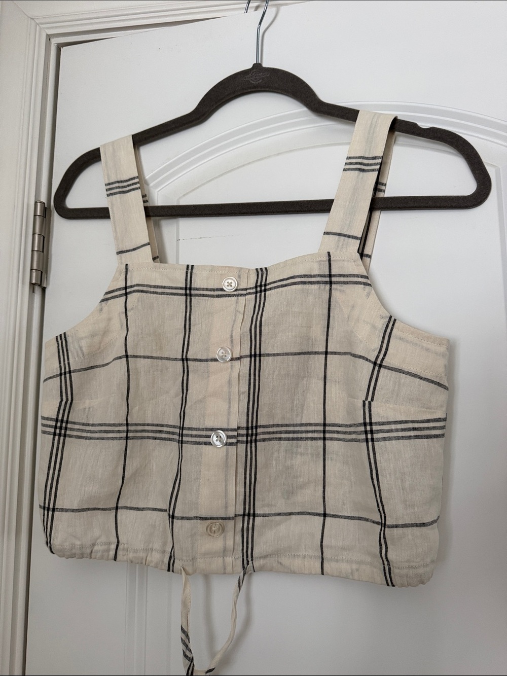a new day Cream Plaid Button-Front Crop Tank